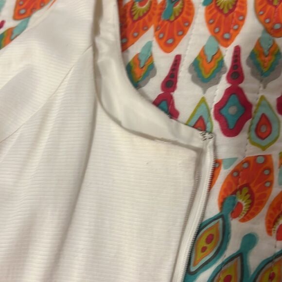 Maggy London Fit and Flare Cream Dress with Pink and Orange embellishments - Picture 8 of 8